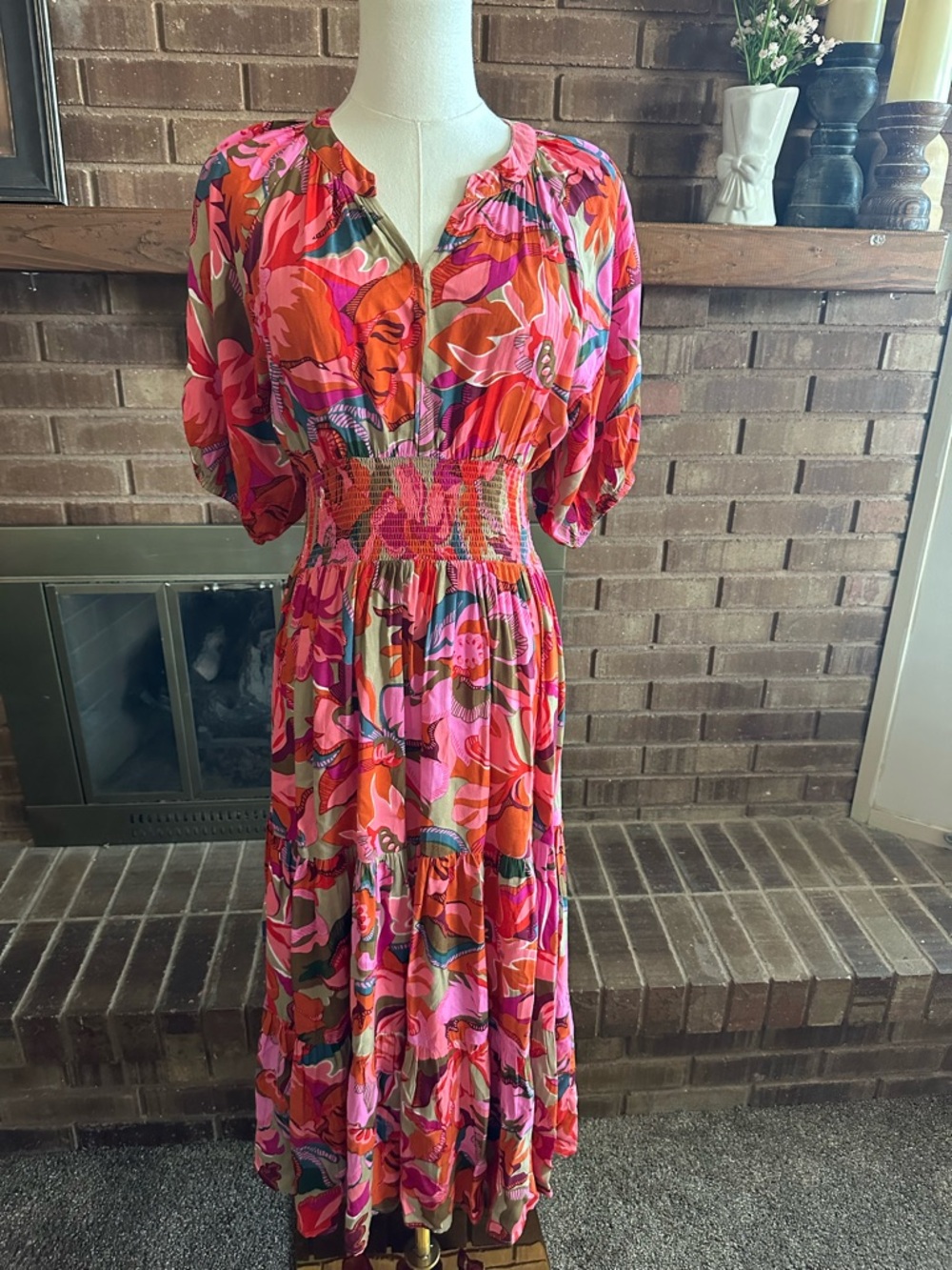 Citrus Called to Surf Floral Smocked Tiered Maxi Dress S